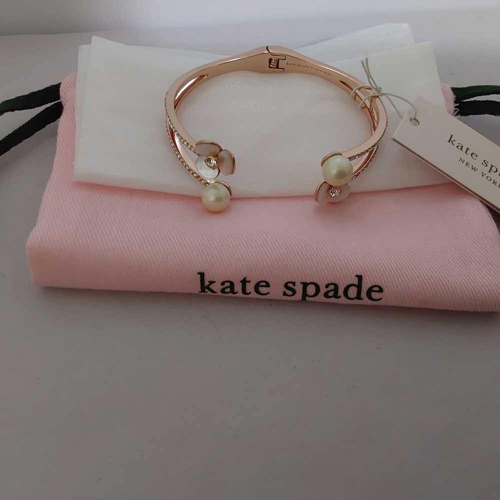 kate spade Rose Gold Floral Pearl Open Cuff Bracelet